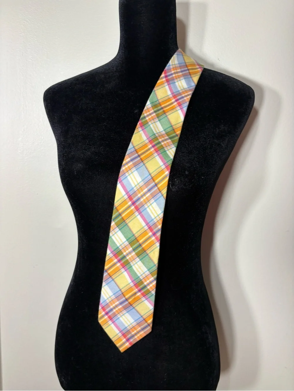 Izod Plaid Silk Tie in Yellow, Green, Blue & Orange
